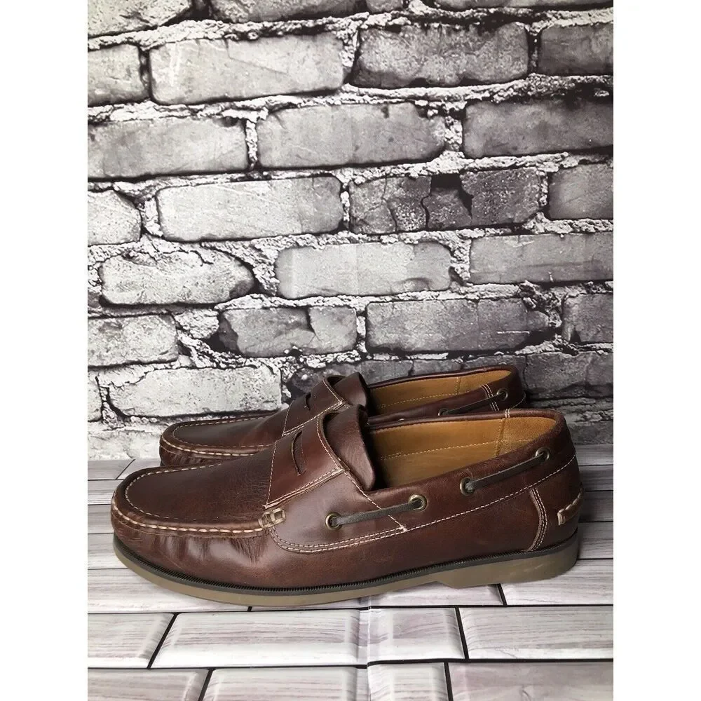 Samuel Windsor Brown Leather Penny Loafers Casual Boat Shoes Men Sz 9.5M US/43EU - Picture 6 of 16